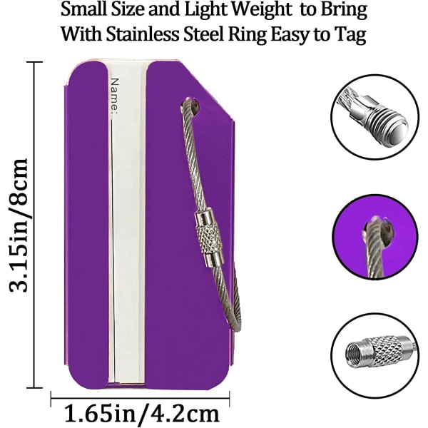 2 Pack (violetti) alumiiniset matkalaukun etiketit henkilökortilla, Brightly Co