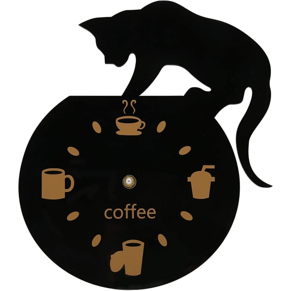 DIY Coffee Cat seinäkello, söpö kahvi musta kissan ulkonäkö,