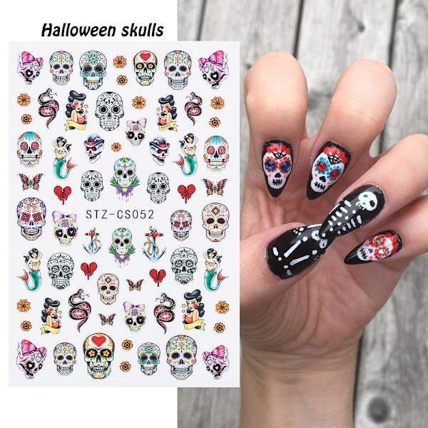 9 Halloween-nagelkonstdekaler, 3D-självhäftande nagelkonstdekaler