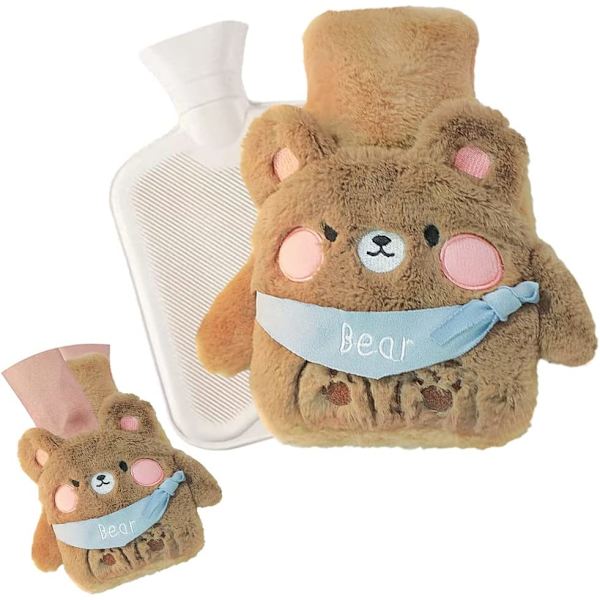 Lille brune bjørn 500ml plys varmeflaske, tegneserie fluffy varmeflaske, varmeflaske med låg, varmeflaske, mini varmeflaske, mini silikone varmepose