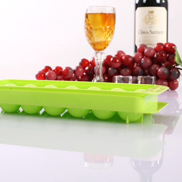 20 sfäriska iskubsfack av plast, blå och grön, 24,5x9,5x4c