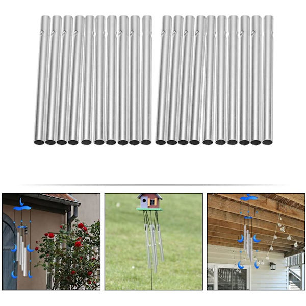 20 stk. 9 cm sølvfarvede vindklokkerør til udskiftning