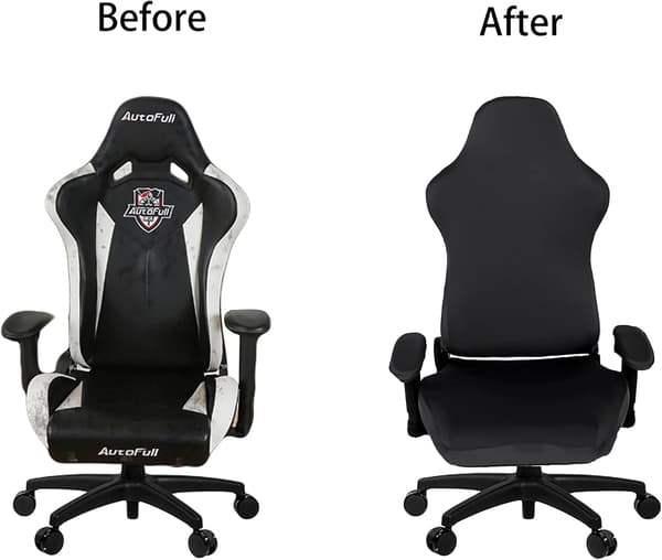 Gaming stolbetræk, strækbart, vaskbart betræk til lænestol, drejestol, computerstol (sort)