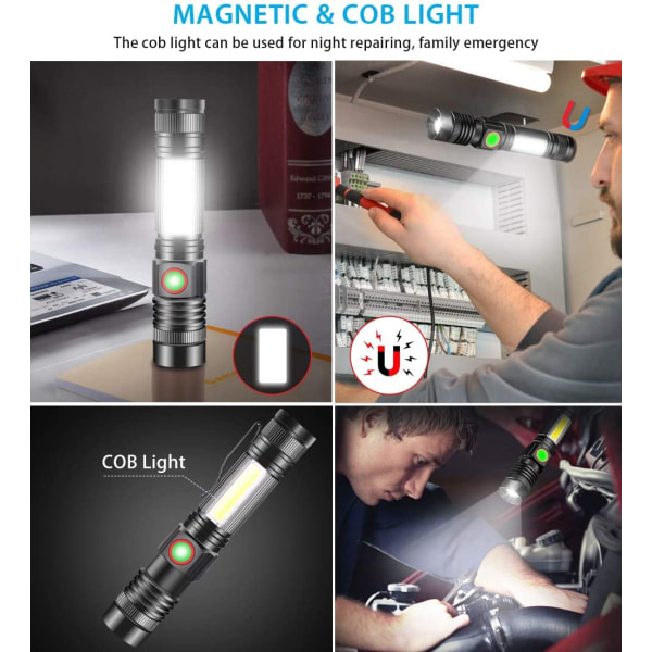 LED-taskulamppu, ladattava, 1000 lumenia, erittäin kirkas, magneettinen F