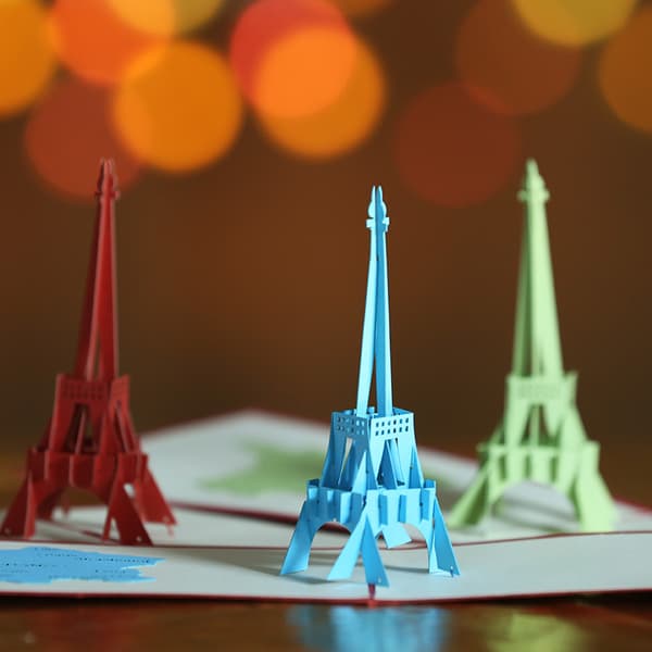 6 st Pop Up-kort \"Paris Eiffeltorn - Värdecheck, Bon Voyage Paris