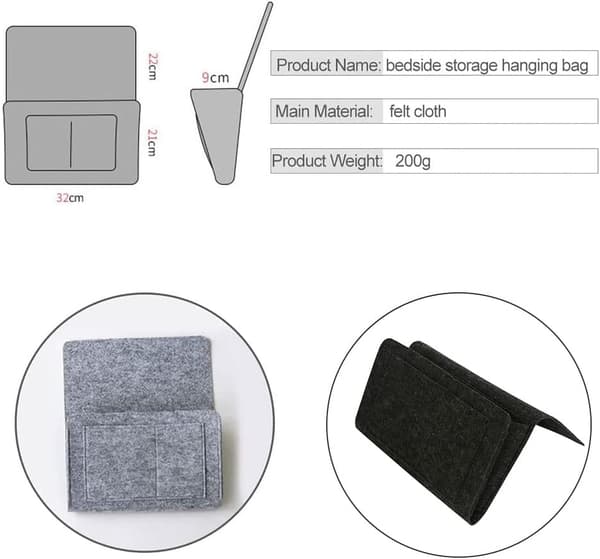 Sengside opbevaringspose, 1 stk. 32×10×20cm Sofa Organizer, Filt Seng Lomme