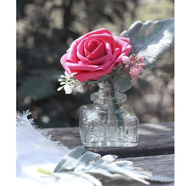 25 stk. Elfenbensfarvede Kunstige Skumroser med Stilke til Bryllupsbuketter, Festlige Midtpunkter, Arrangementer (Dark Pink)
