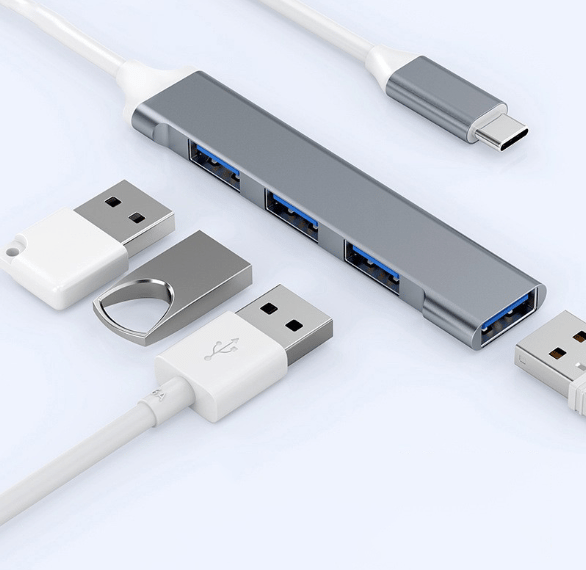 Grå 4-portars USB 3.0-hubb med hög hastighet, typ c USB-hubb 5 Gbps-delare