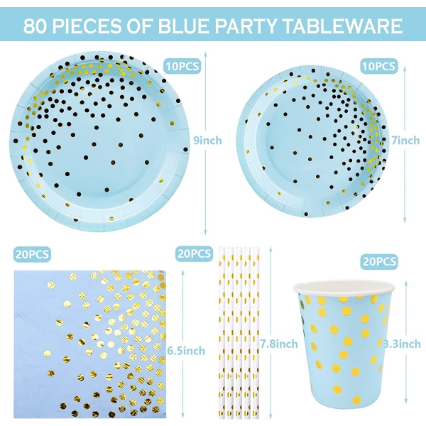 20 gäster barnkalasfestartiklar, blå guld festflik