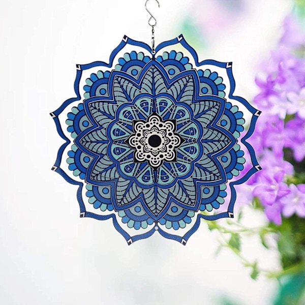 Vindspil Mandala 30cm - 3D Hængende Havepynt i Rustfrit Stål