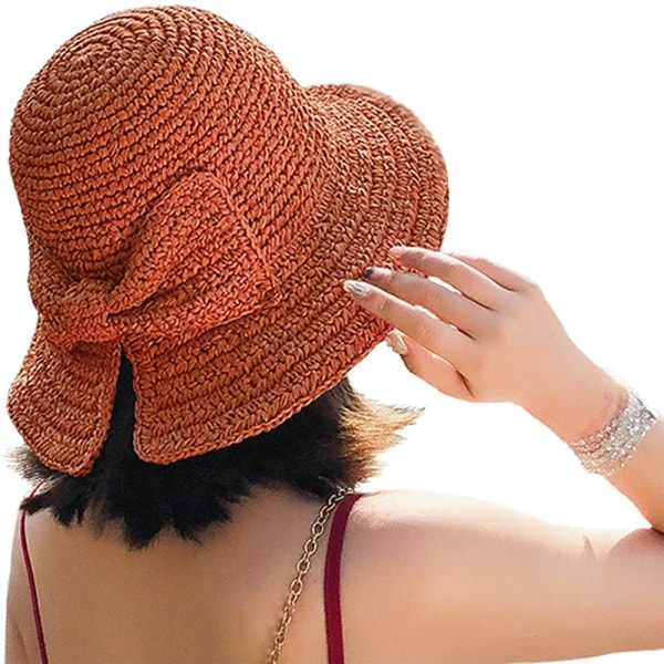 Wide brim folding sun hat for women and girls orange