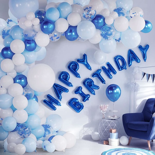 Blå ballonbue guirlande kit, 109PCS blå hvid konfetti ballon
