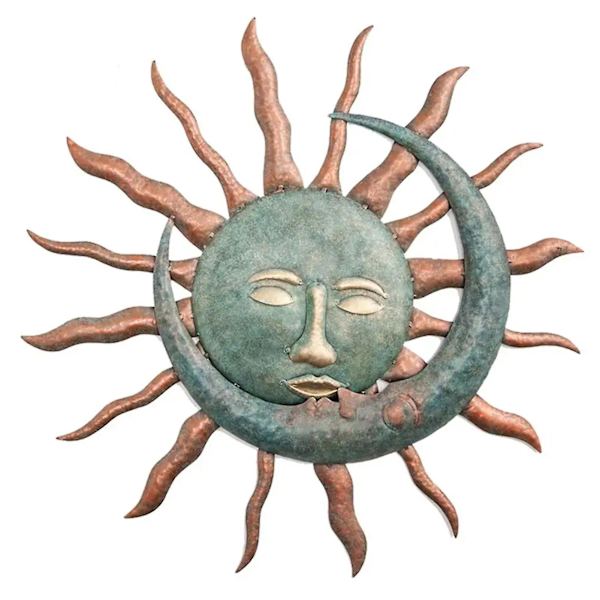 Sol og måne veggkunstdekor Sol kysser månen Metallstatue Han