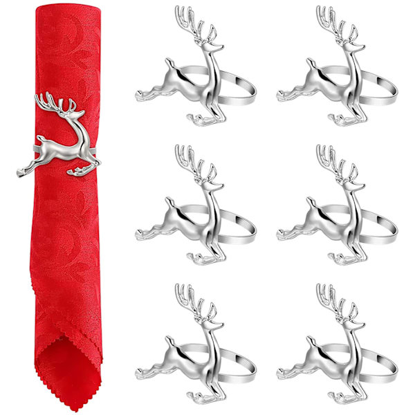6 st julren-servettringar, älg-servettringar, silver