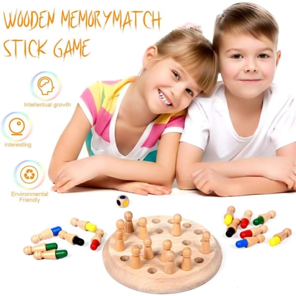 Memory Match Stick Trä Schackspel, Hirger Färg Minne Schack
