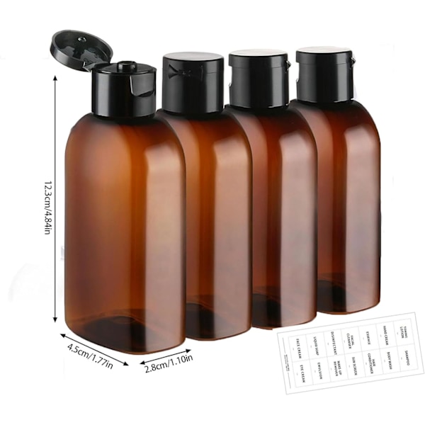 4 stk. Rejse Kosmetik Dispenser Sæt (100ml, Brun)