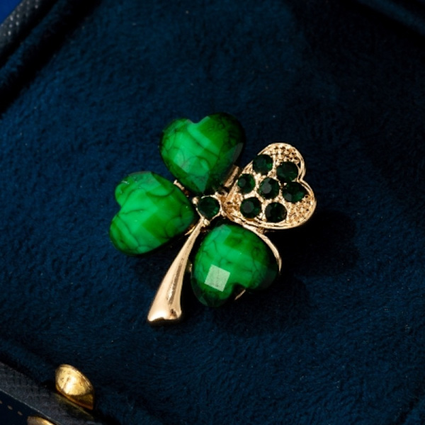 Firkløver Brosche Pin Grøn Rhinestone Brosche Legering Krystal Tørklæde Clip Krystal Brosche Pin Jule Brosche Pin Luc