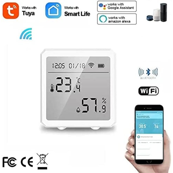 Smart WiFi termometer Hygrometer + Bluetooth temperatur och Hu