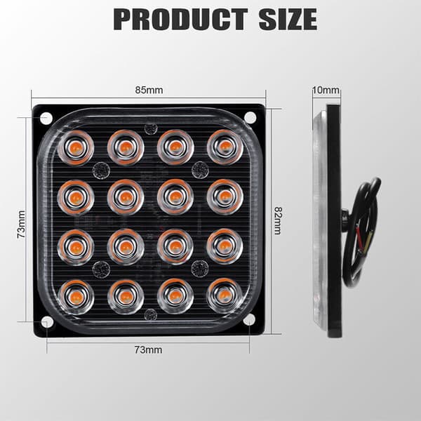 Firkant 16-LED blinkende sidemarkør indikator bremse baklys