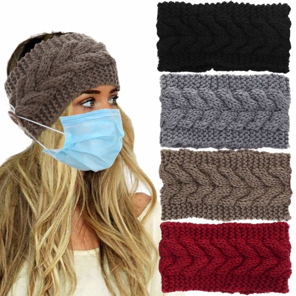 4-delt kvinners strikket pannebånd Varmt om vinteren vridd hode