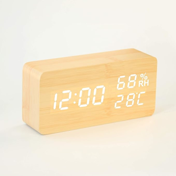 1 st LED-träelektronisk väckarklocka, digital klocka med 3 alarm