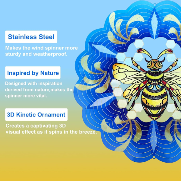 3D Mehiläisen Tuulimylly Ripustus, Mehiläisen Koriste, Naisille, Äidille, Mummoille, 12 Tuuman Metalli Jousi Kineettinen Veistos A