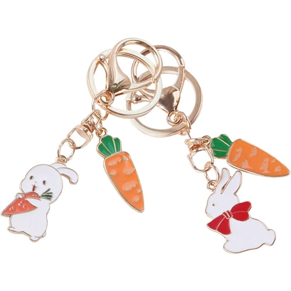 2 Pcs Easter Rabbit Carrot Keychain Alloy Rabbit Keyring with Ca