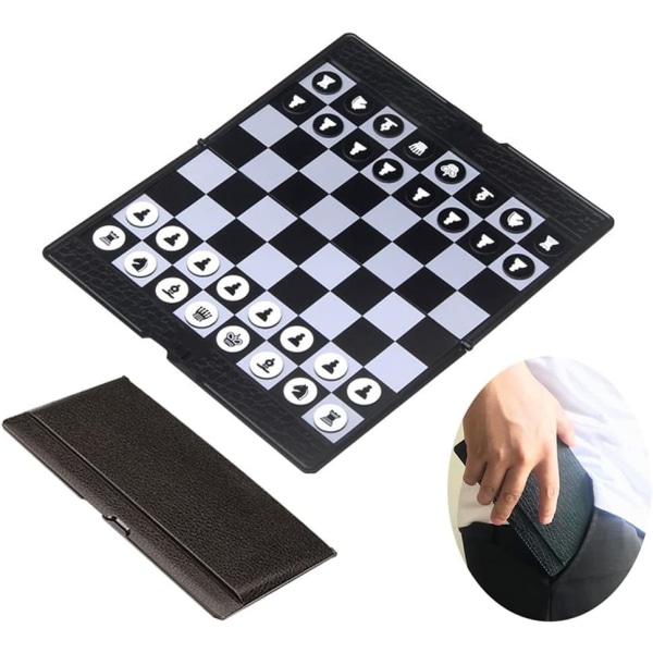 Schackplånboksset (20 cm) - Mini brädspel, hopfällbar magnetisk re