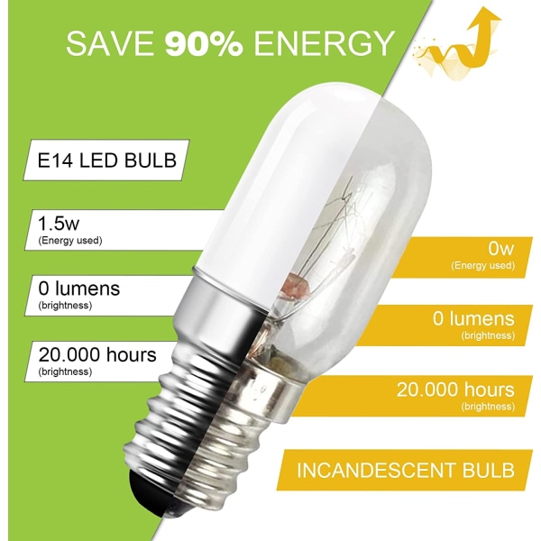 2 kpl E14 LED-jääkaapin lamppua, 1,5 W vastaa 15 W, viileä