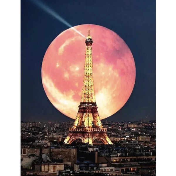 30x40CM Håndlavet 5D kunstnerisk diamantmaleri - Moon Eiffeltårnet