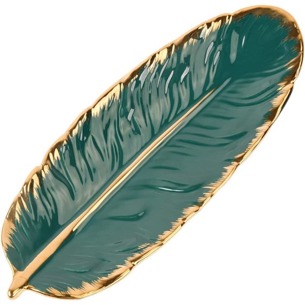 Keramiska smyckesbricka grönt blad prydnadsfat dekorativ ring