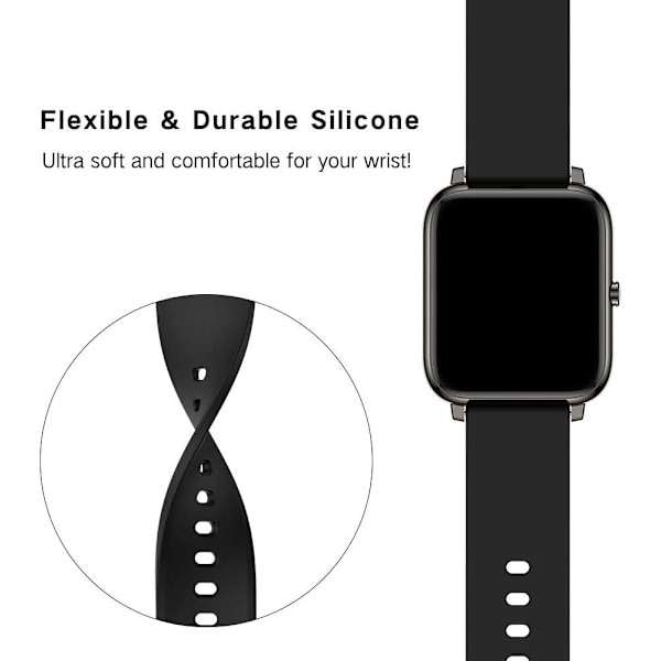 Smart Watch Rem, 20mm Blød Silikone Udskiftningsrem Justerbar