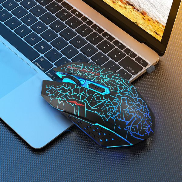Trådlös mus, uppladdningsbar glödande mus för bärbar dator, regnbågsfärg