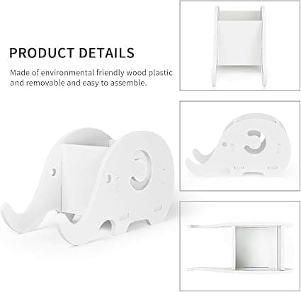 Träelefant Kontorsmaterial Organisatör (Vit), Söt Elefant