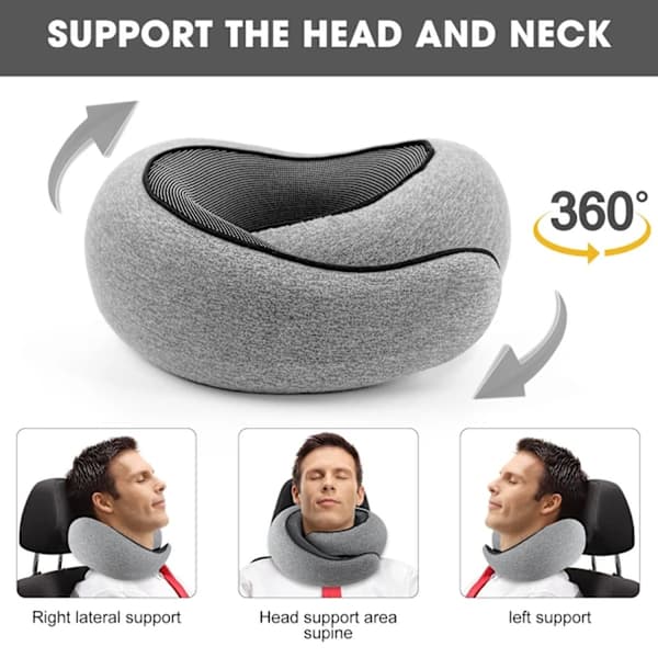 Nackkudde i Memory Foam, Kan Förvara U-Formad Kudde, Ljusgrå, 1 set