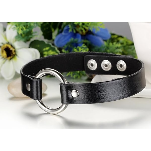 2 smycken choker halsband män kvinnor cirkel ringar rep läder legering fancy