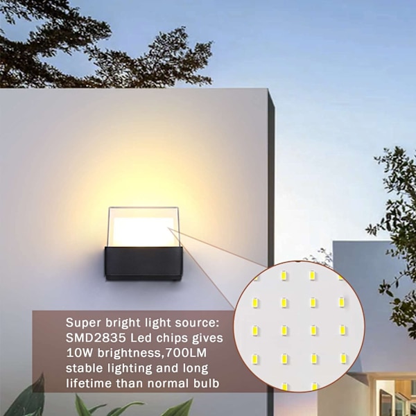 2 stk utendørs vegglampe 10W*2 utendørsbelysning vanntett IP65
