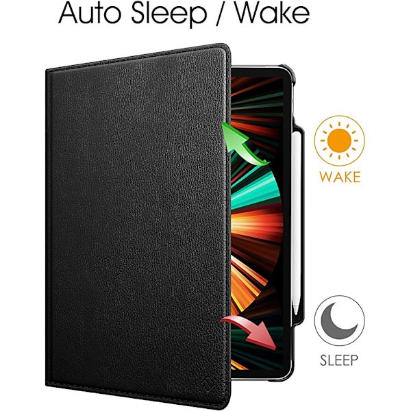 Svart, Fodral för iPad Pro 12,9 tum 2022/2021/2020/2018 (6:e/5:e/4:e/3:e generation) - [Pennförvaring] 360° roterande fodral Auto Sleep/Wake-fodral Swivel Pouch
