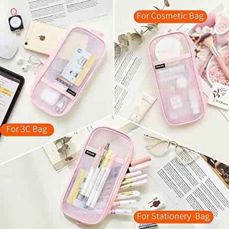 （pink）Gitternet Pensel Etui med Lynlås Klar Makeup Farve P