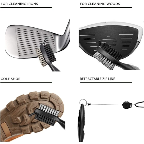 Golfklubberensere, 2 i 1 Golfklubberbørster Dobbeltsidet Nylon og Stål Golfrengøringsværktøjer Golfrengøringsværktøj med Alu (Grey)