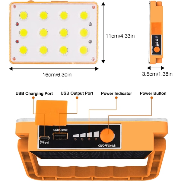 60 W ladattava LED-valonheitin 120 COB 4 Modes Solar Rechargeab