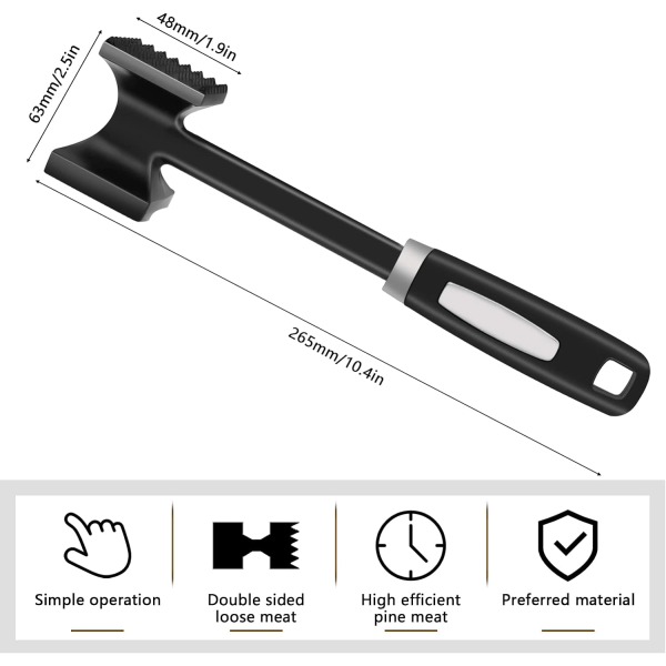 PCS Kjøttmører, Dobbeltsidig Non-Stick Kotelettmører, Mørningshammer med Sklisikkert Håndtak, Biffkjøtt Hammer for Biff Kylling, Fisk, Svinekjøtt
