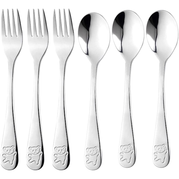 6 stk. børnebestik i rustfrit stål, 3 x gaffel og 3 x ske