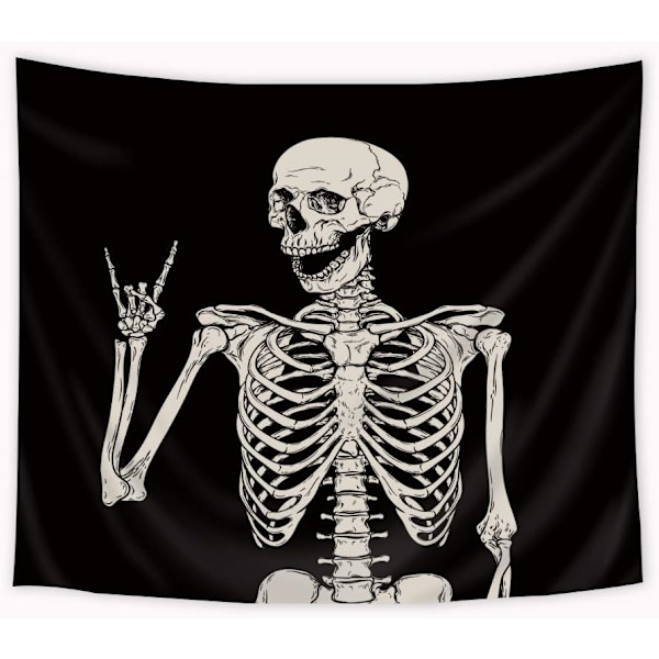 Kranietæppe Vægophæng 51Hx59W Tommer Sjovt Sort og Hvidt Skelet Tema Hjemmeindretning til Mænd Kvinder Gotisk Hippie Halloween Boheme Terror Rock and Roll Soveværelse Stue Sovesal