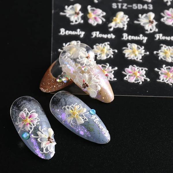 5D Nagelsticker Design Nageldekaler 4 Ark Nageldekaler Blomma A