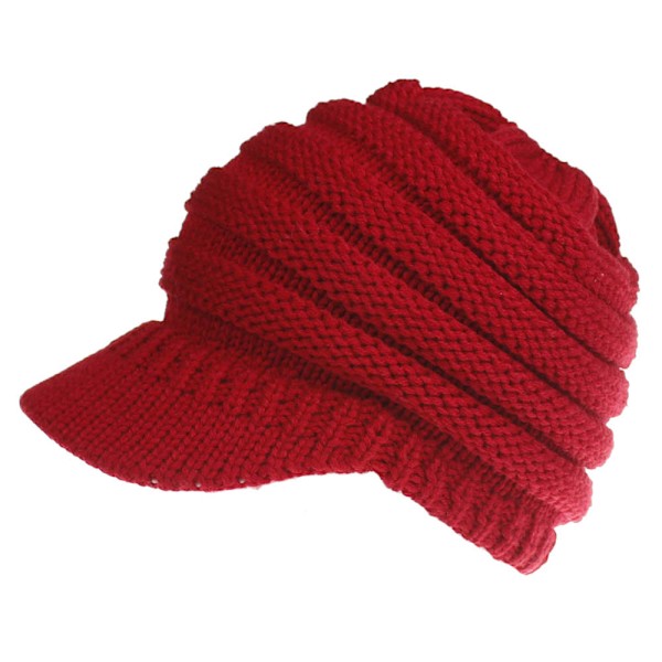 Varm strikket hestehale-lue solhatt beanie baseballcaps for kvinner - Rød
