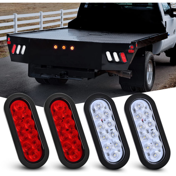 4 stk. 6\" ovale LED-trailer baglygter 4 stk. 10 LED med planforsænket montering G A