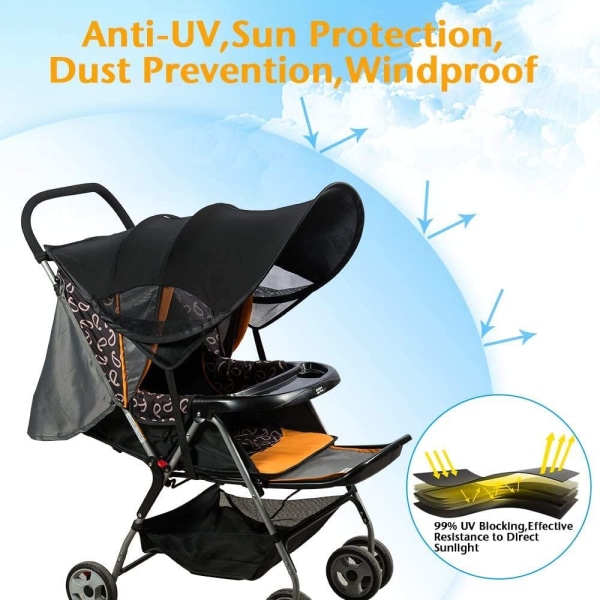 Universal Barnevogn Solskjerm Anti-UV UPF50+ Baldakin Justerbar St
