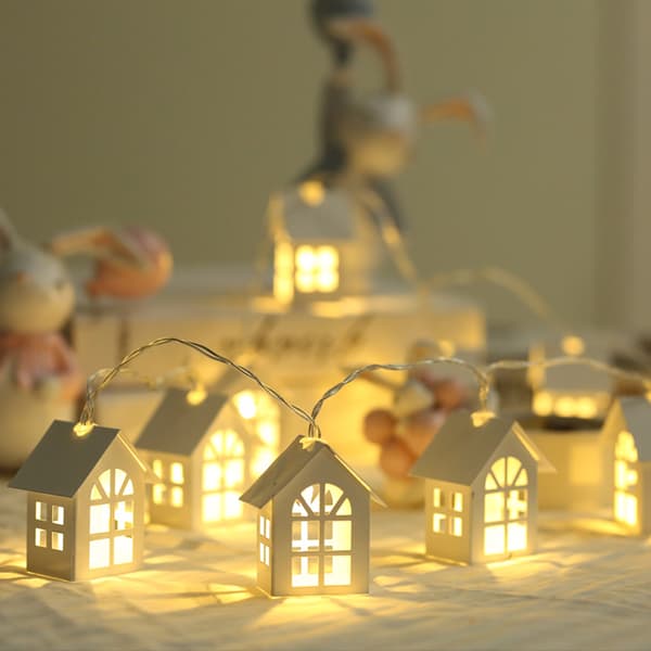 10LED Jul trä hus ljusslinga rum sovrum dekoration