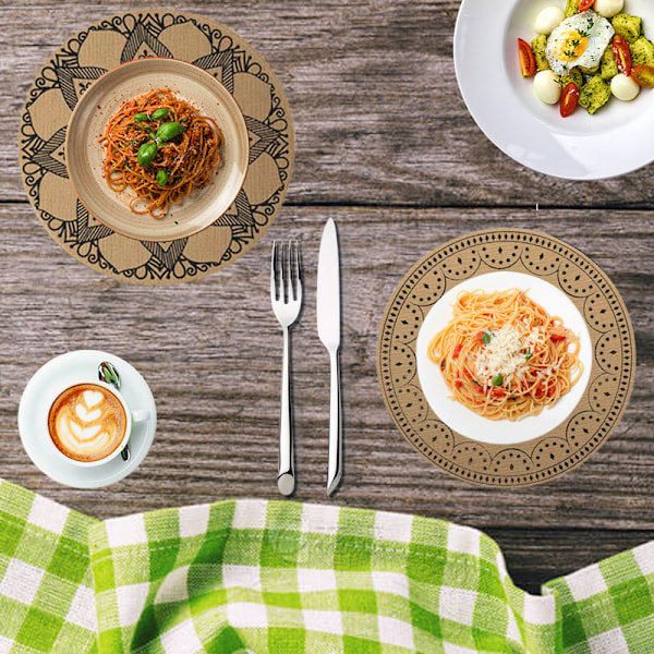 Bohemian Print Pyöreät Paikka-alustat PVC Punoks Paikka-alustat 6 Kpl Pestävä Lämpöä Kestävä Ei-